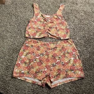 Colsie Orange Floral Sleepwear / Lounge Short and Top Set